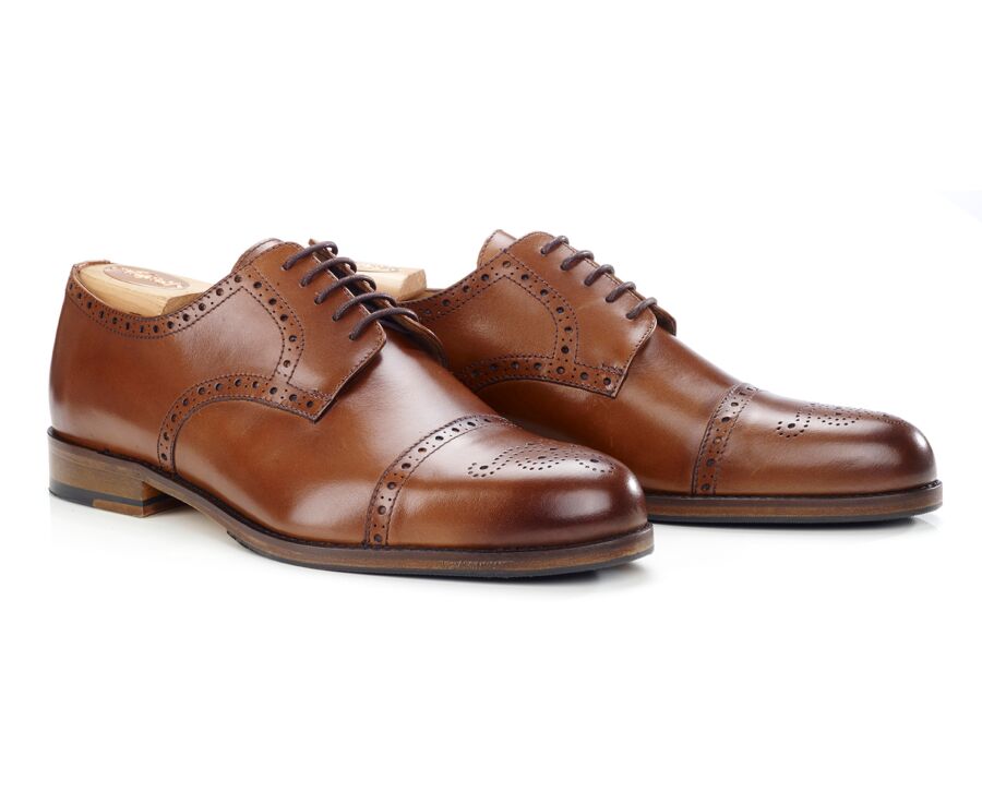 Derbies homme Cognac Patiné semelle cuir avec patin - BALDERTON PATIN