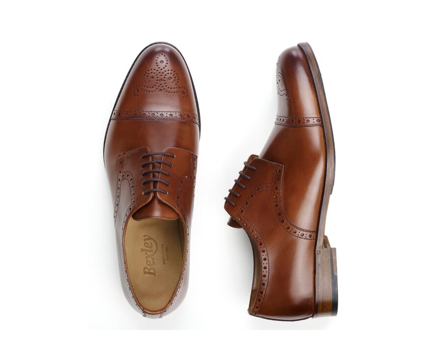 Derbies homme Cognac Patiné semelle cuir avec patin - BALDERTON PATIN