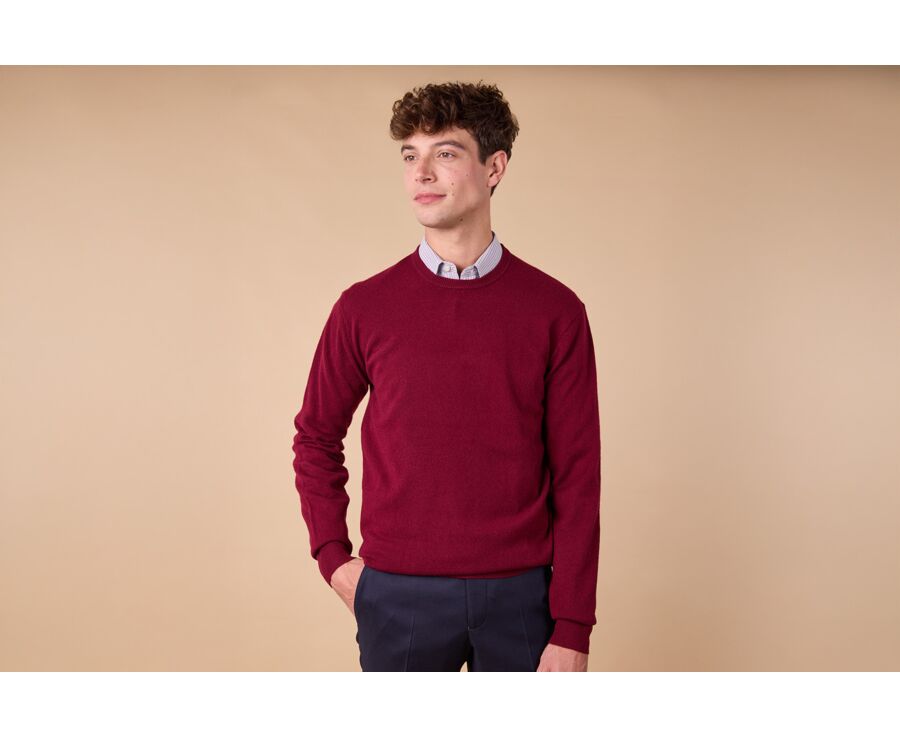 Pull col rond homme laine - Bordeaux - CONAN