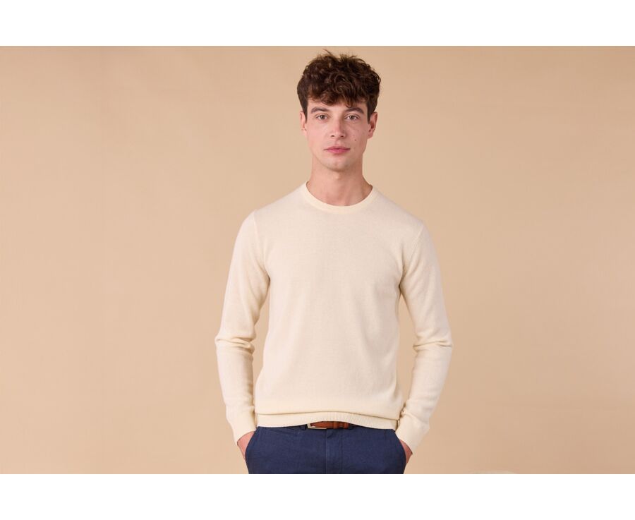 Pull col rond homme laine - Ecru - CONAN