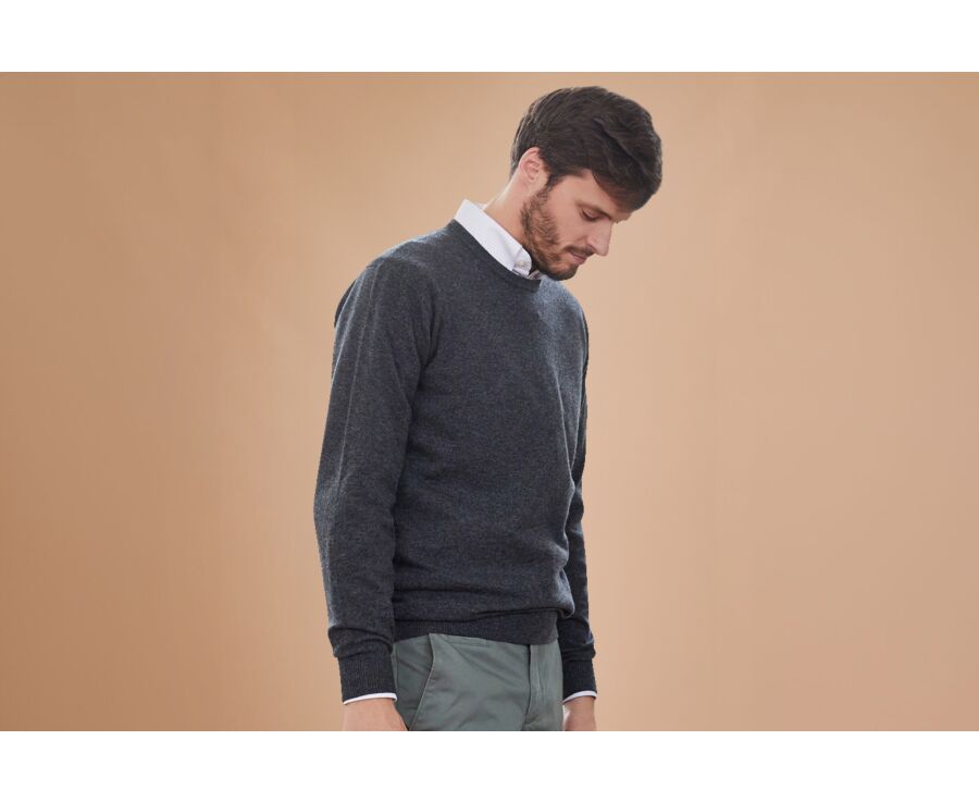 Pull laine homme col rond Gris Anthracite Chiné - CONAN