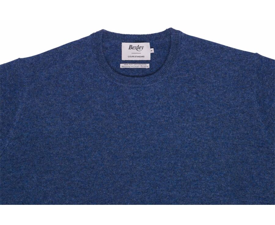 Pull homme col rond bleu foncé chiné en laine d'agneau - CONAN