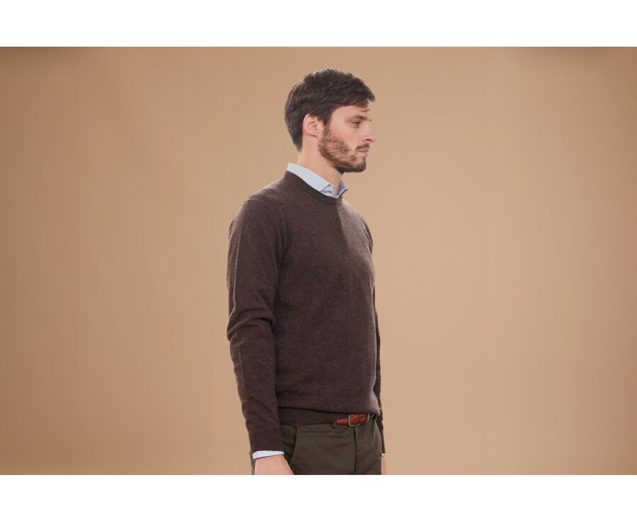 Pull col rond homme laine Chocolat Foncé - CONAN