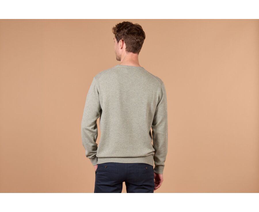 Pull homme col rond kaki clair chiné en laine d'agneau - CONAN