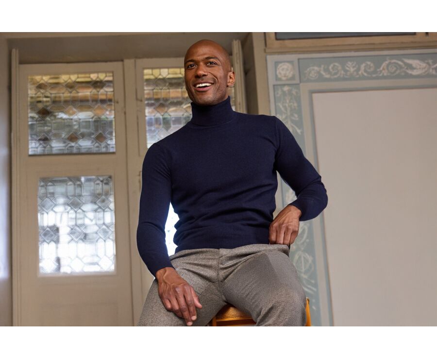 Pull laine homme col roulé Navy - EMERIC