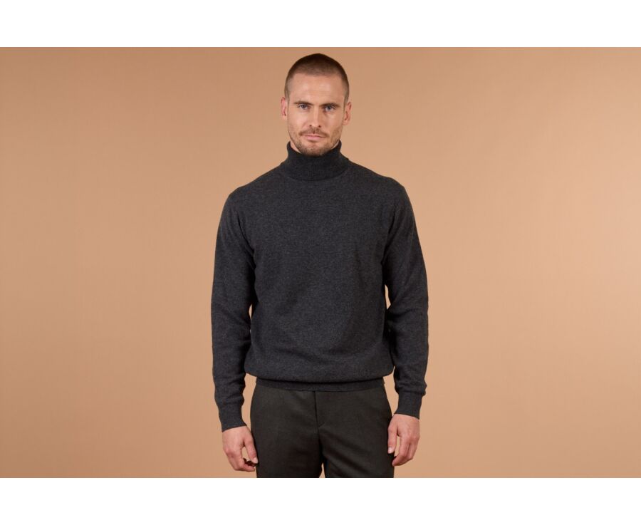 Pull col roulé homme laine Gris Anthracite Chiné - EMERIC