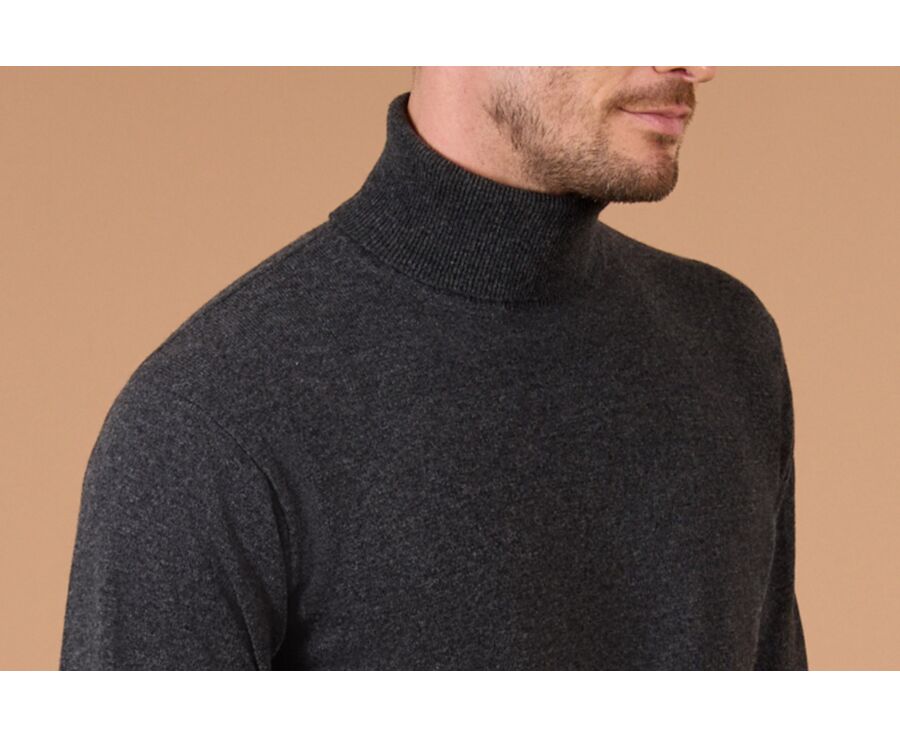Pull col roulé homme laine Gris Anthracite Chiné - EMERIC