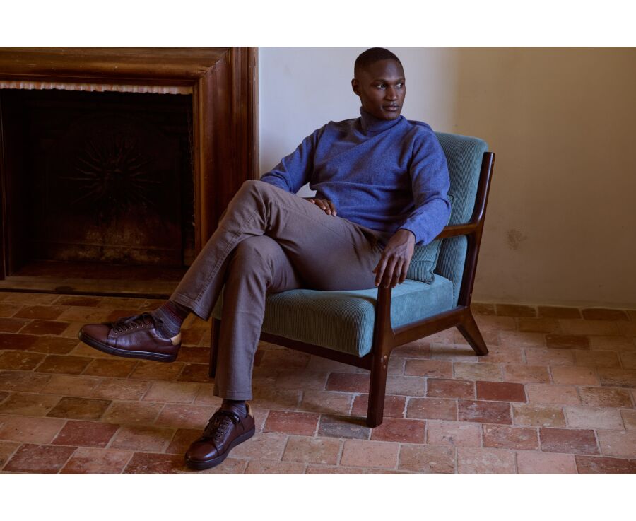 Pull homme col roulé bleu foncé chiné en laine d'agneau - EMERIC