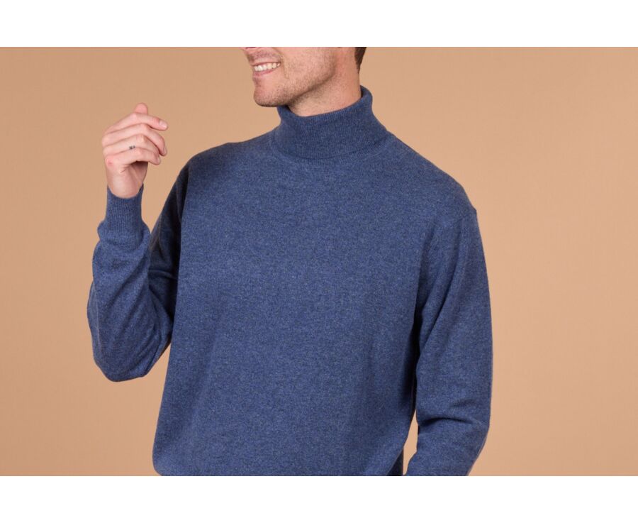 Pull homme col roulé bleu foncé chiné en laine d'agneau - EMERIC