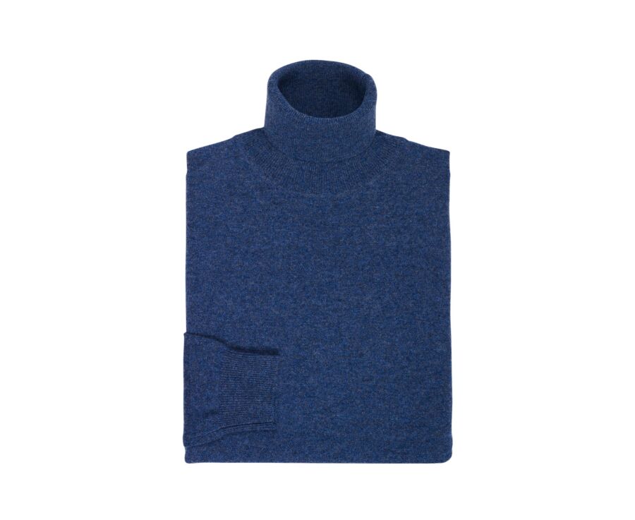 Pull homme col roulé bleu foncé chiné en laine d'agneau - EMERIC