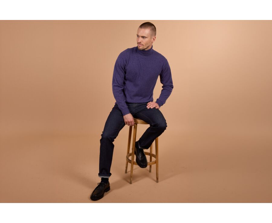 Pull homme col roulé violet chiné en laine d'agneau - EMERIC