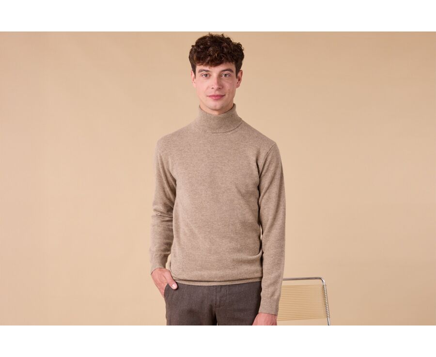 Pull col roulé homme laine -Taupe Chiné Clair - EMERIC