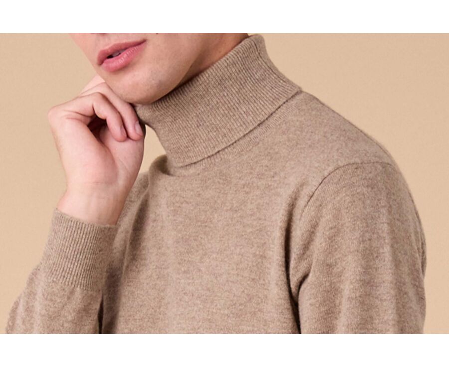 Pull col roulé homme laine -Taupe Chiné Clair - EMERIC