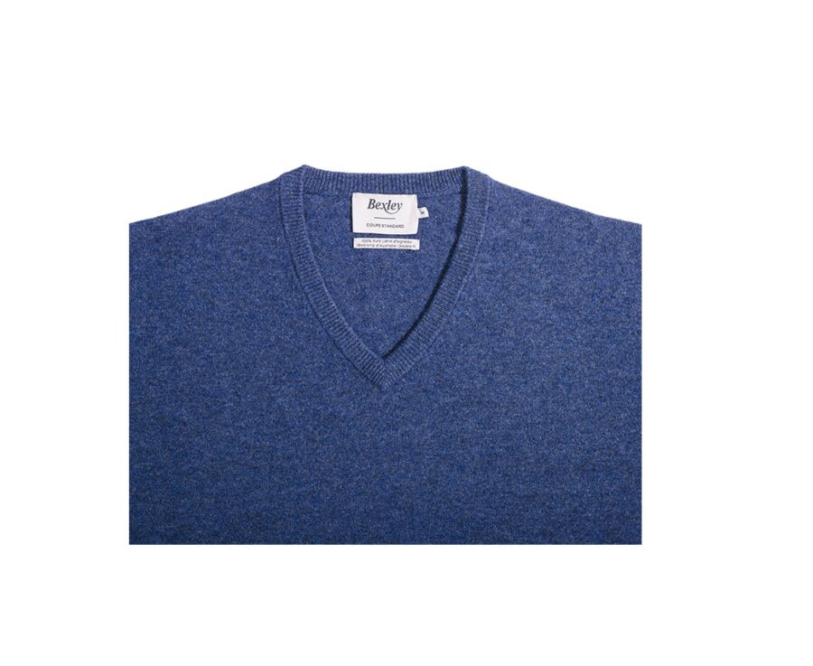 Pull col V homme laine Bleu Foncé Chiné - ELIAN