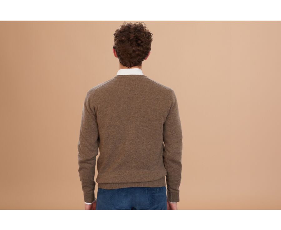 Pull col V homme laine Gris Taupe Chiné - ELIAN