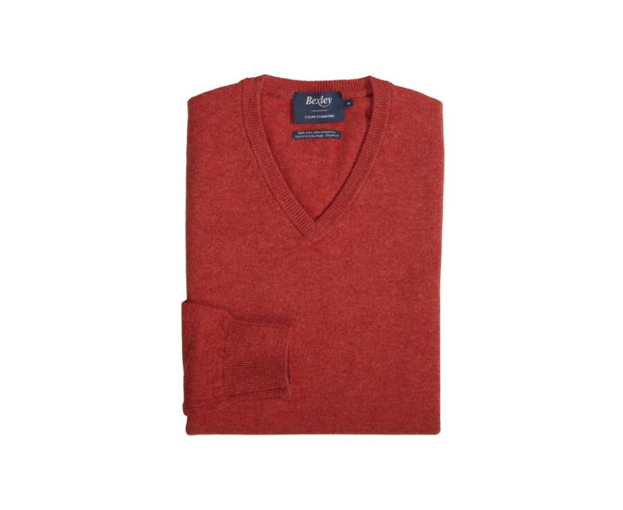 Pull homme laine col V Feu chiné - ELIAN