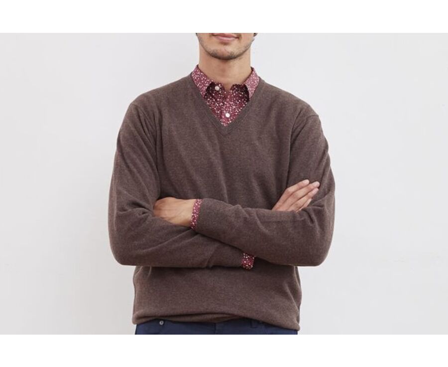 Pull col V homme laine Marron Brun - ELIAN