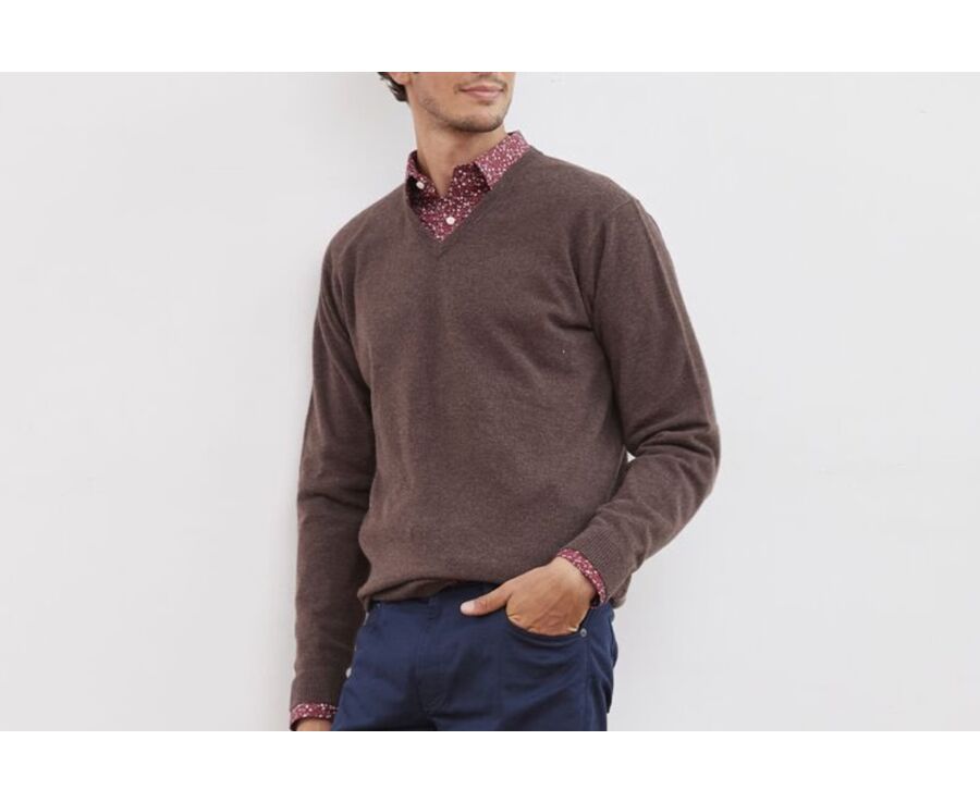 Pull col V homme laine Marron Brun - ELIAN