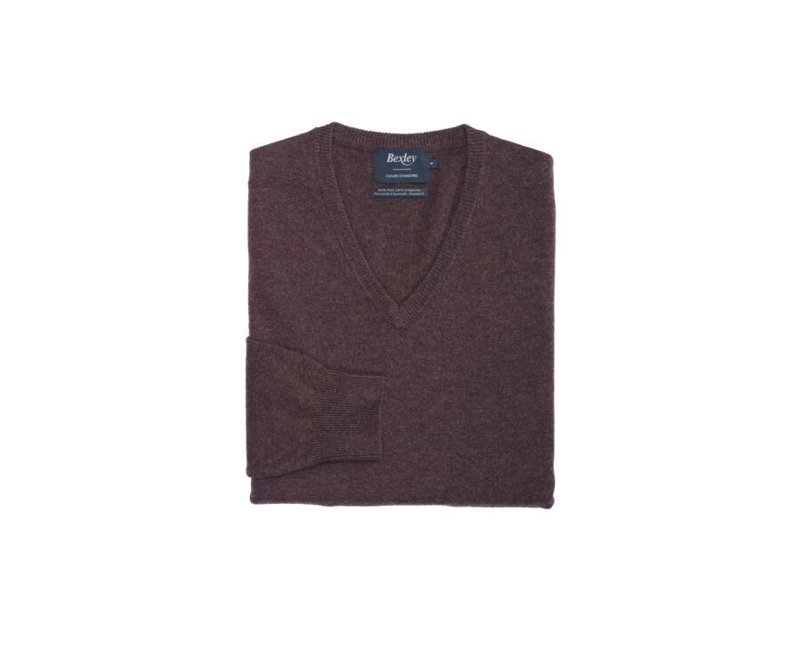 Pull col V homme laine Marron Brun - ELIAN