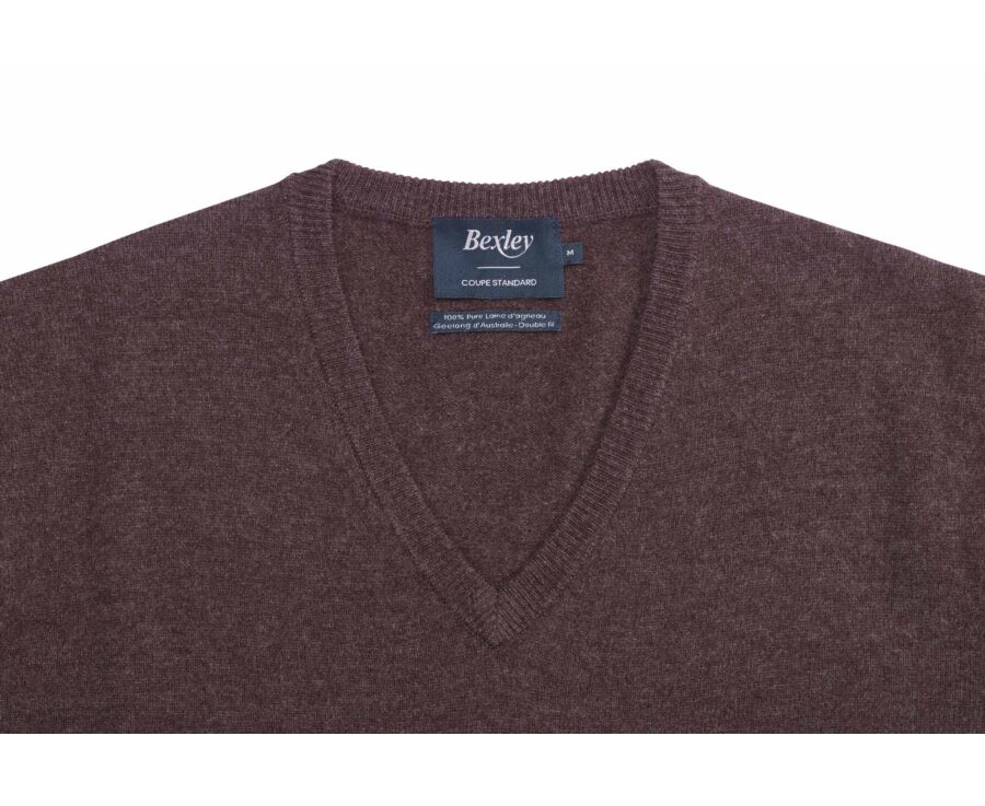 Pull col V homme laine Marron Brun - ELIAN
