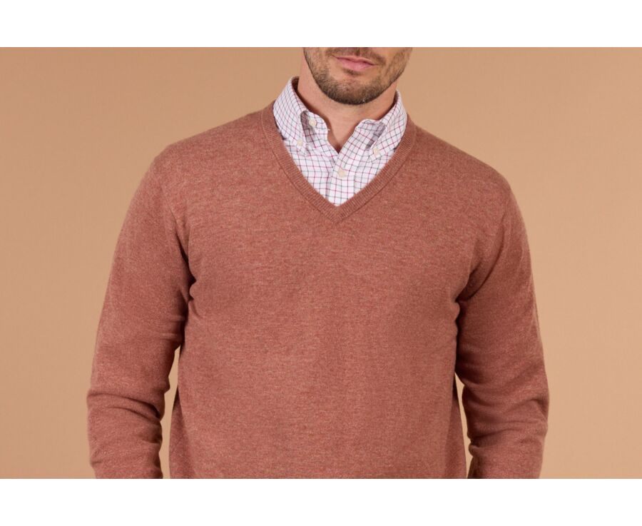 Pull homme col V rouille chiné en laine d'agneau - ELIAN