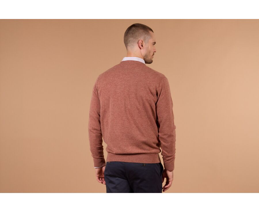 Pull homme col V rouille chiné en laine d'agneau - ELIAN