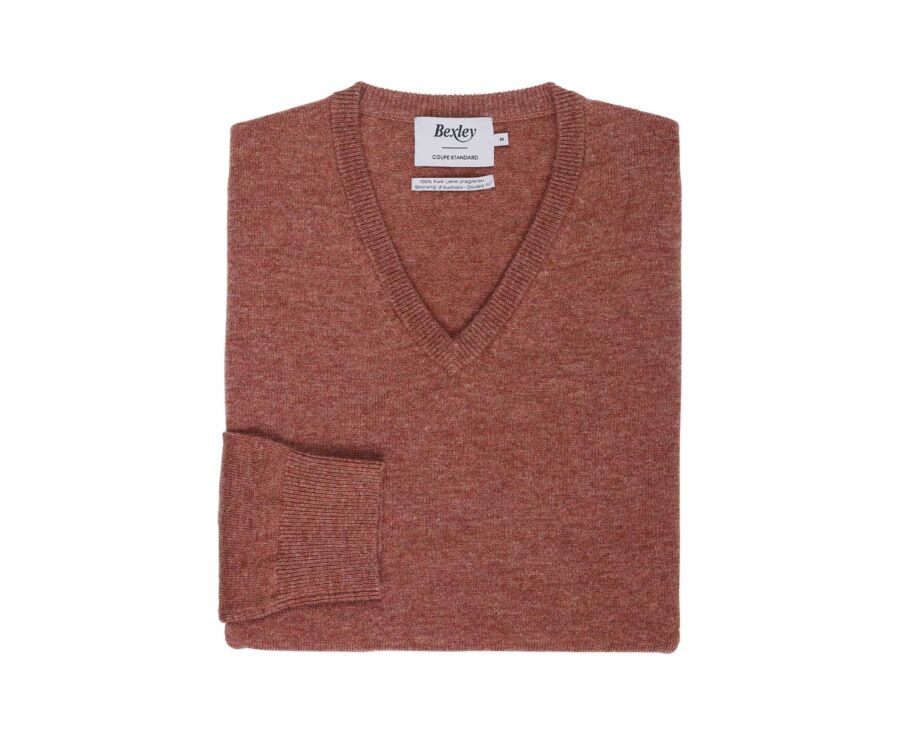 Pull homme col V rouille chiné en laine d'agneau - ELIAN