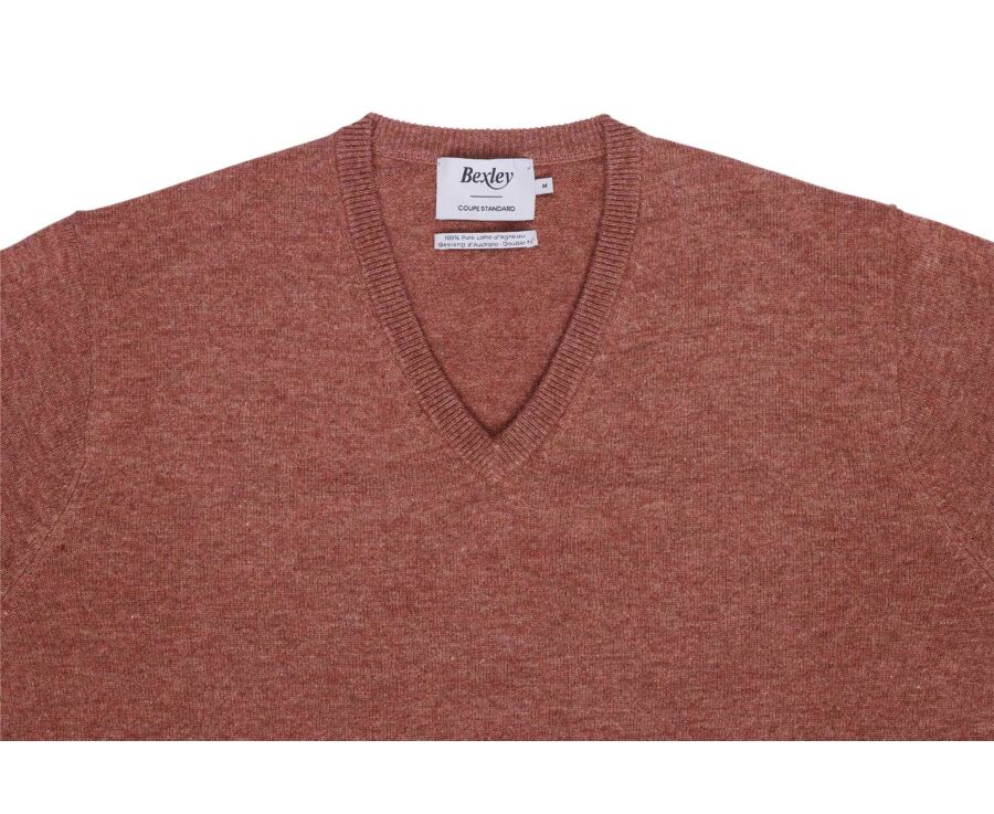Pull homme col V rouille chiné en laine d'agneau - ELIAN