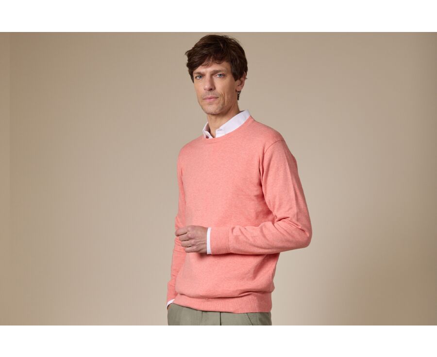 Pull col rond homme fin coton/cachemire Orange Chiné - VLADIMIR
