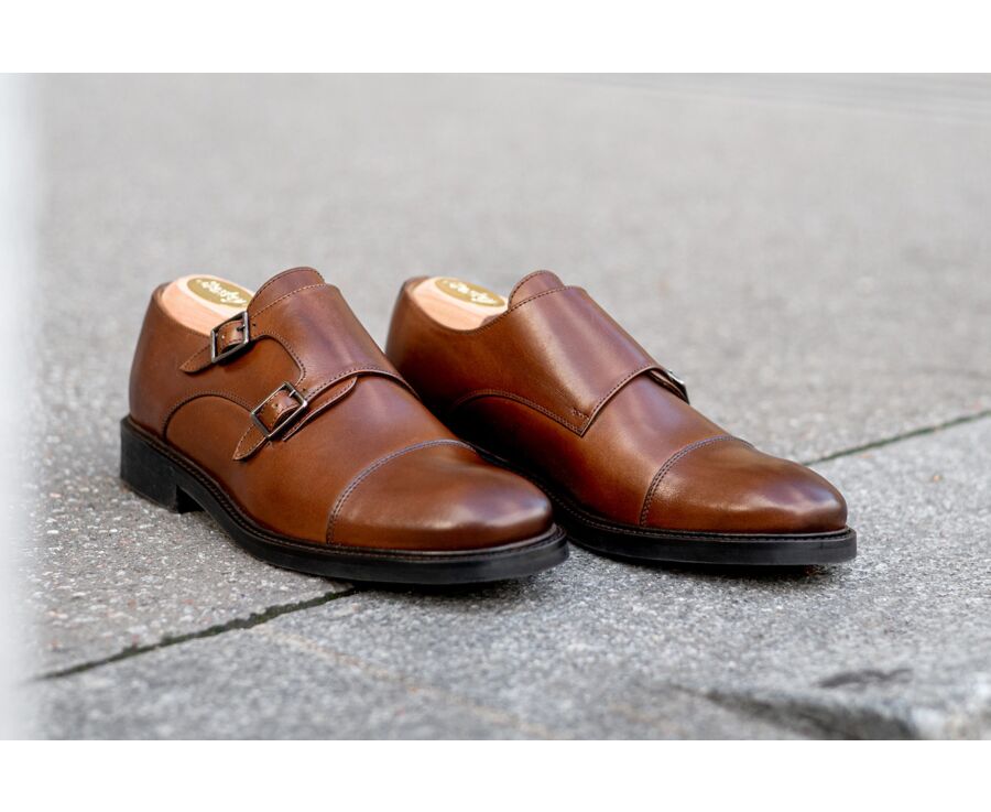 Chaussures homme double boucle Châtaigne Patiné - LINDSEY GOMME CITY