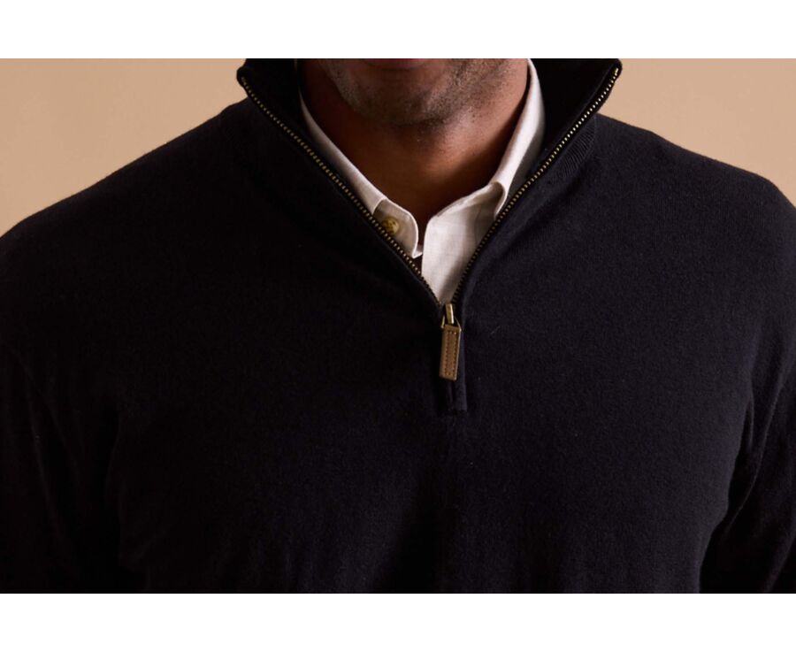 Pull fin homme coton bio/cachemire col zippé Noir - VLAD