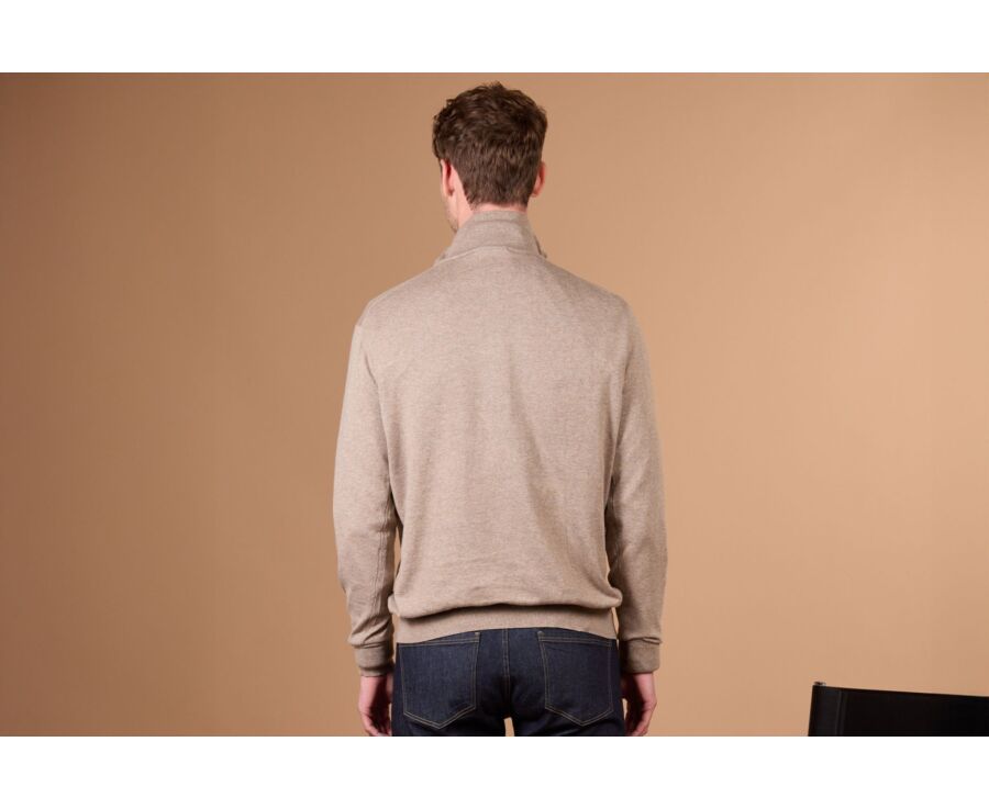Pull col zippé homme fin coton bio/cachemire Taupe Chiné - VLAD