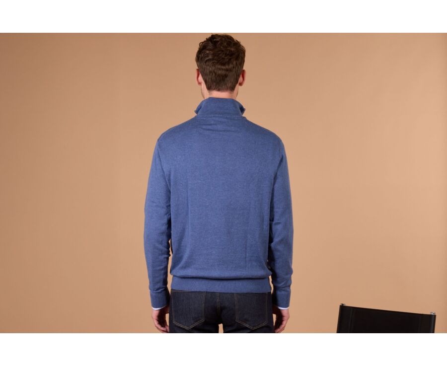 Pull col zippé homme fin coton bio/cachemire Bleu Foncé Chiné - VLAD