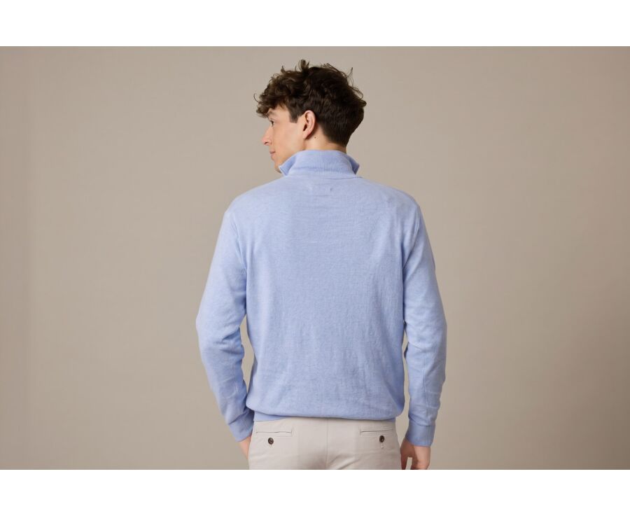 Pull fin homme coton bio/cachemire col zippé Bleu Ciel Chiné - VLAD