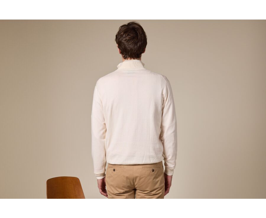 Pull fin homme coton bio/cachemire col zippé Ecru Chiné - VLAD