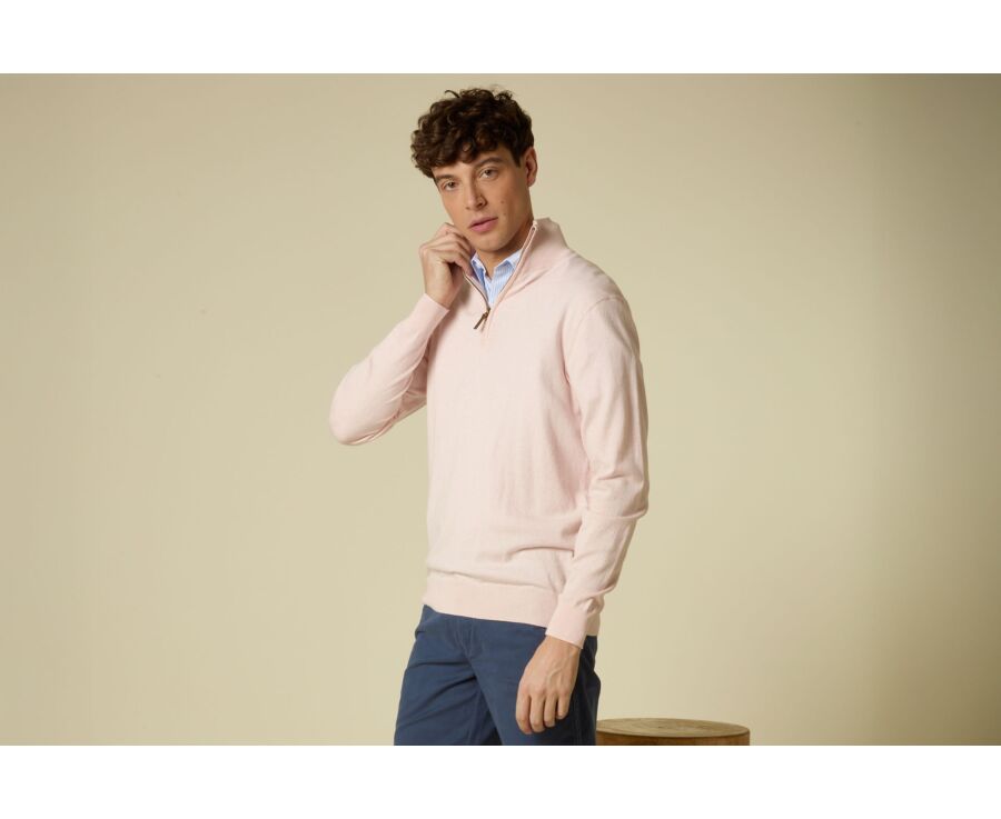 Pull fin homme coton bio/cachemire - Rose Clair Chiné - VLAD