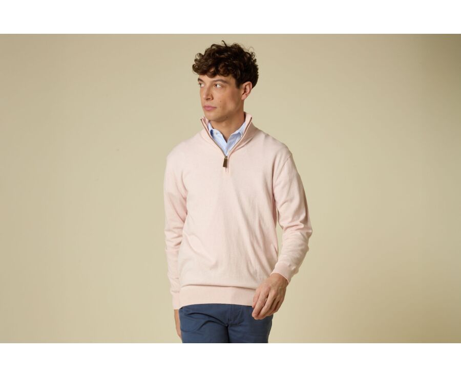 Pull fin homme coton bio/cachemire - Rose Clair Chiné - VLAD