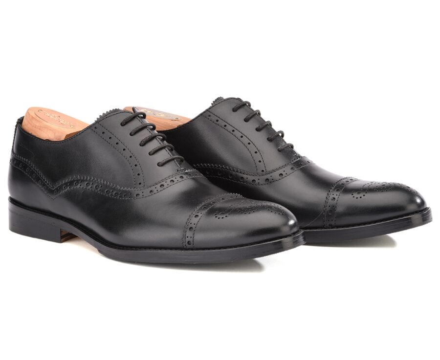 Richelieu homme Noir semelle cuir avec patin - HILCOTT PATIN