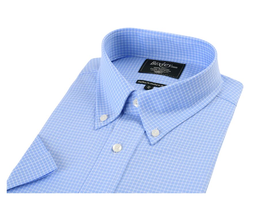 Chemise bleue carreaux fins blancs - Poche - CLAYN MC