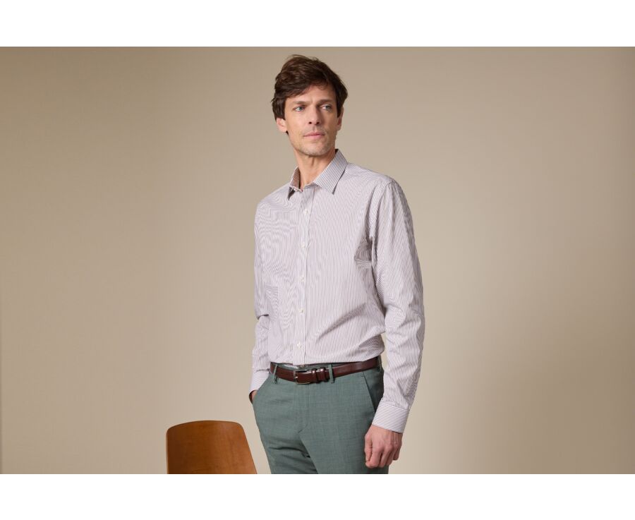 Chemise popeline rayée Taupe et Blanc - MAXIMILIEN