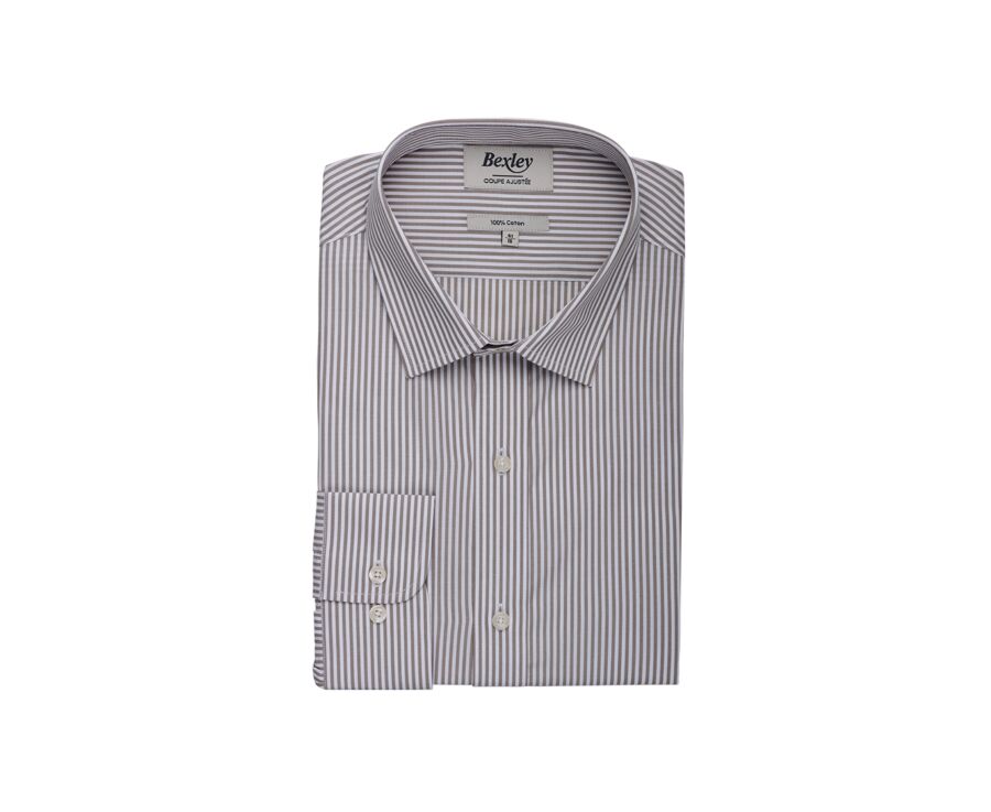 Chemise popeline rayée Taupe et Blanc - MAXIMILIEN