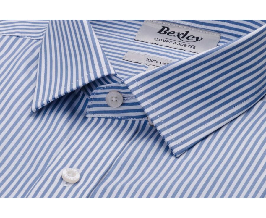 Chemise homme en popeline à rayures bleu gris et blanc - MAXIMILIEN