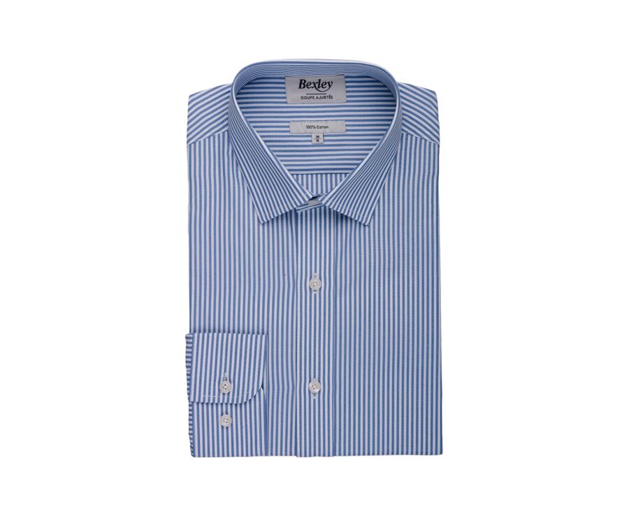 Chemise homme en popeline à rayures bleu gris et blanc - MAXIMILIEN