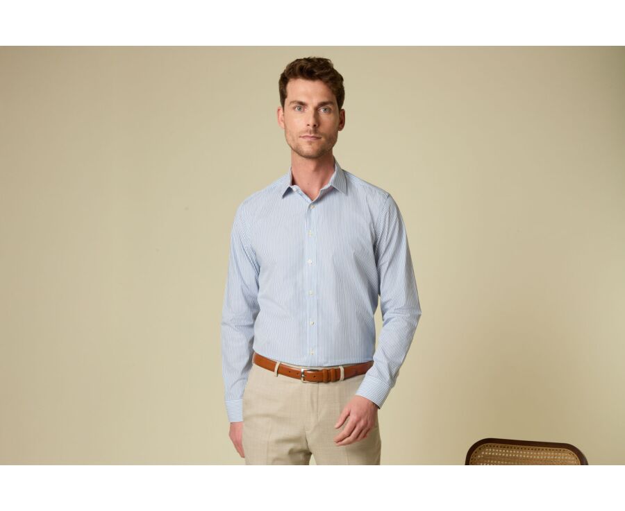 Chemise homme en popeline à rayures bleu gris et blanc - MAXIMILIEN