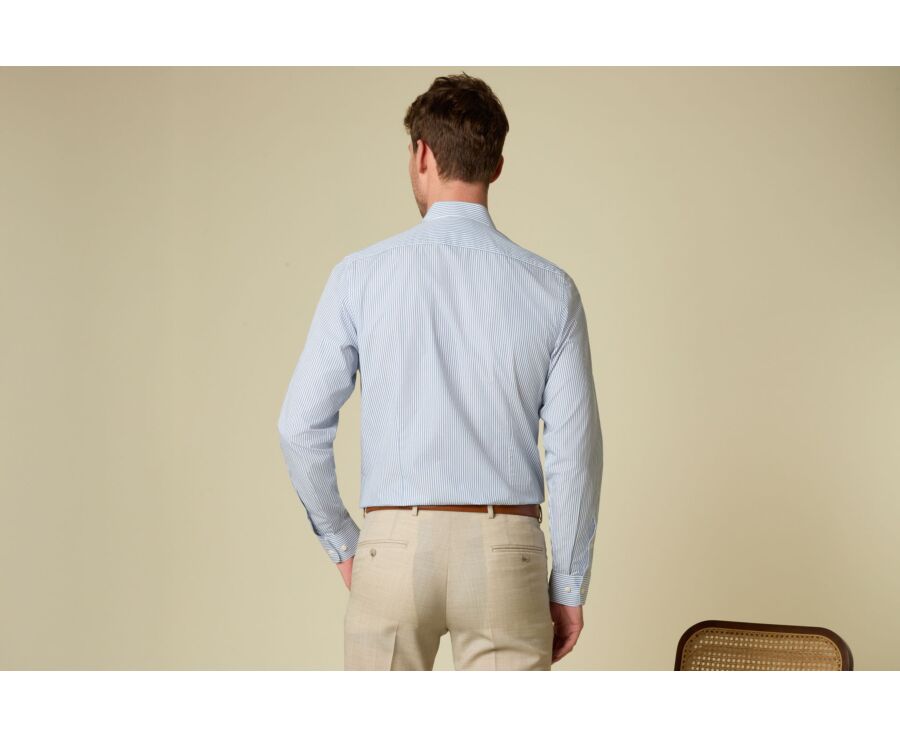Chemise homme en popeline à rayures bleu gris et blanc - MAXIMILIEN