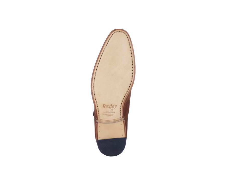 Chaussures homme double boucle Velours Havane - CHIGWELL