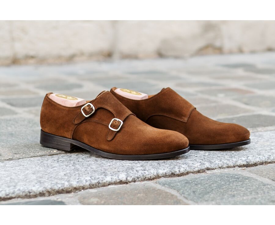 Chaussures homme double boucle Velours Havane - CHIGWELL