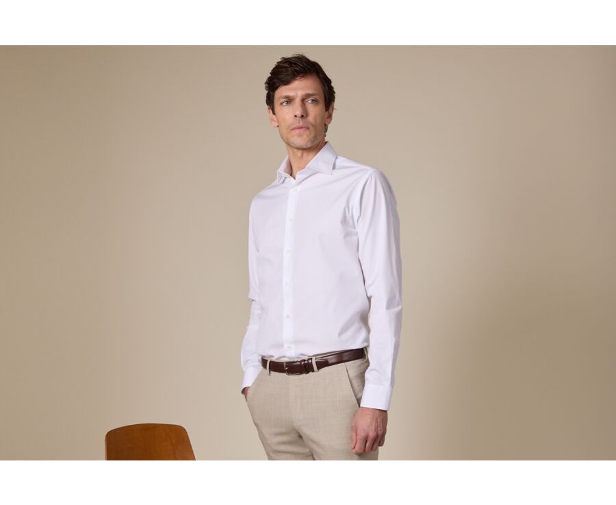 Chemise blanche coton popeline - Col italien - LUDOVICO CLASSIC