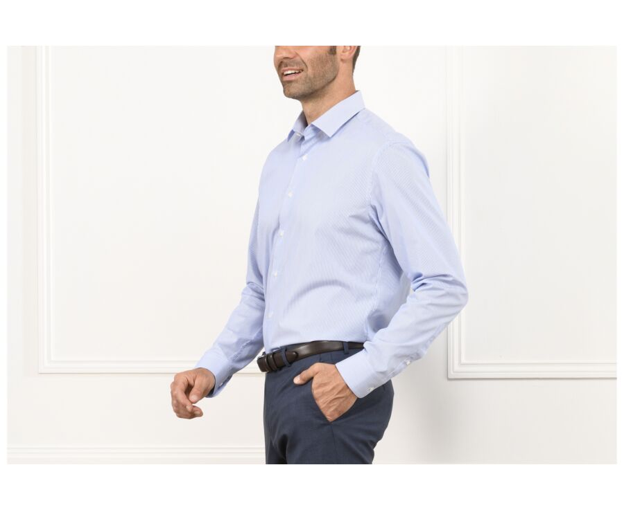 Chemise à fines rayures bleues - Col français - AUBERTIN CLASSIC