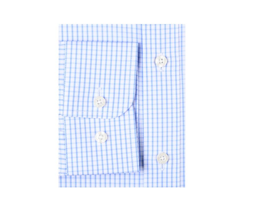 Chemise blanche à carreaux bleus clairs - Col français - ALFIERO
